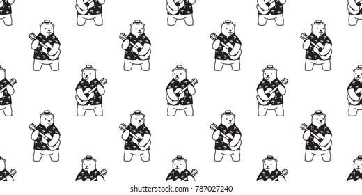 Bear seamless pattern polar bear vector guitar isolated background wallpaper black