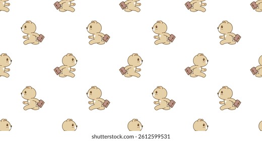 bear seamless pattern running walking document bag polar bear vector teddy cartoon doodle tile background gift wrapping paper repeat wallpaper scarf isolated illustration design