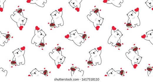 Bear seamless pattern valentine heart vector polar bear teddy hug cartoon scarf isolated repeat wallpaper tile background illustration doodle white design
