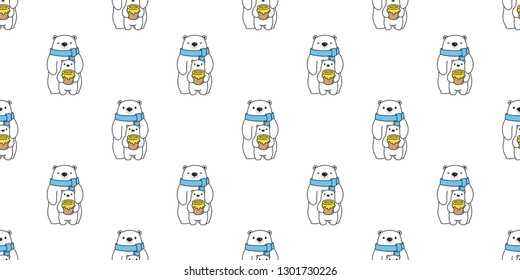 Bear seamless pattern vector honey polar bear family scarf isolated cartoon repeat wallpaper tile background illustration