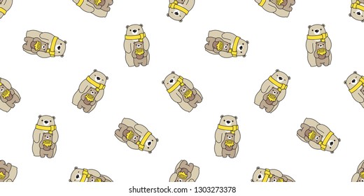 Bear seamless pattern vector honey polar bear family scarf isolated cartoon repeat wallpaper tile background illustration brown