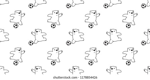 Bear seamless pattern vector polar Bear soccer football cartoon scarf isolated tile background repeat wallpaper illustration white
