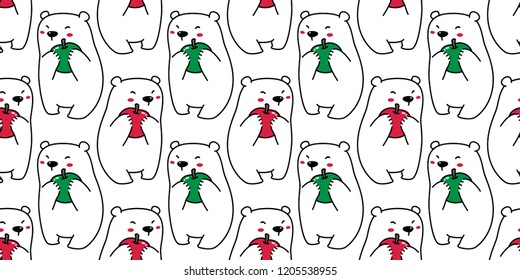 Bear seamless pattern vector Polar Bear Christmas apple cartoon scarf isolated tile background repeat wallpaper