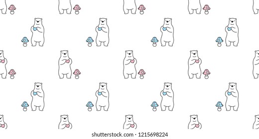 Bear seamless pattern vector polar bear heart valentine mushroom cartoon illustration tile background repeat wallpaper scarf isolated