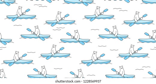 Bear seamless pattern vector Polar Bear kayak river beach cartoon scarf isolated gift wrap repeat wallpaper tile background