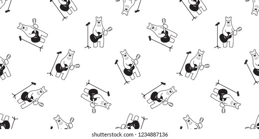 Bear seamless pattern vector polar bear guitar sing music scarf isolated cartoon illustration tile background repeat wallpaper