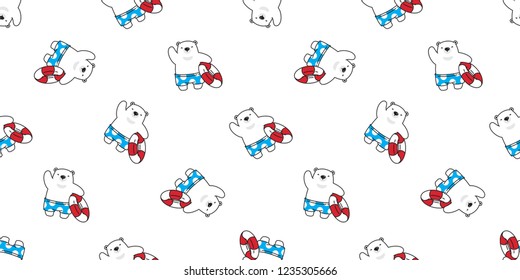 Bear seamless pattern vector polar bear pool beach swimming ring summer scarf isolated cartoon illustration repeat wallpaper tile background