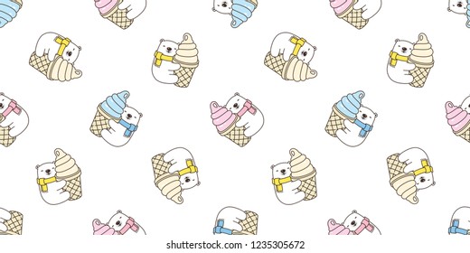 Bear seamless pattern vector polar bear hug ice cream cone scarf isolated cartoon illustration tile background repeat wallpaper