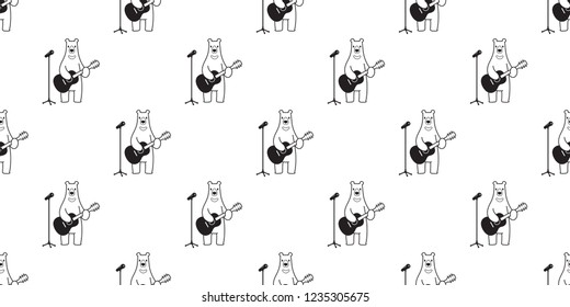 Bear seamless pattern vector polar bear guitar sing scarf isolated cartoon illustration tile background repeat wallpaper