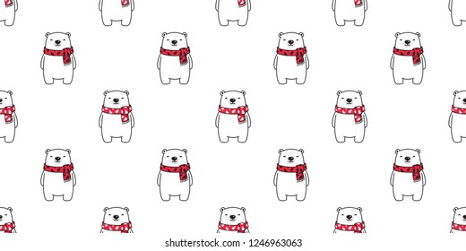 Bear seamless pattern vector polar bear Christmas tree scarf isolated Santa Claus Xmas cartoon illustration tile background repeat wallpaper doodle white