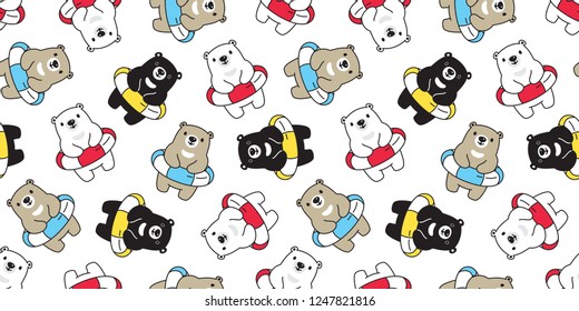Bear seamless pattern vector polar bear swimming pool ring beach sport scarf isolated cartoon illustration tile background repeat wallpaper