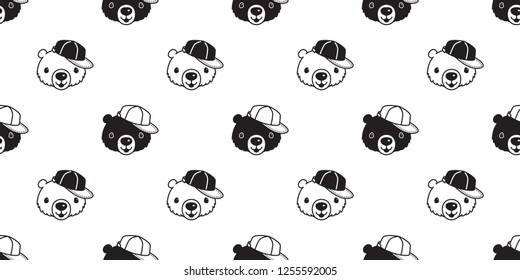 Bear seamless pattern vector polar bear cap hat cartoon scarf isolated repeat wallpaper tile background illustration