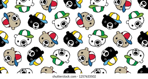 Bear seamless pattern vector polar bear cap hat cartoon scarf isolated tile background repeat wallpaper illustration