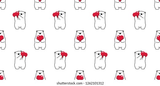 Bear seamless pattern vector polar bear heart valentine scarf hug cartoon isolated illustration repeat wallpaper tile background