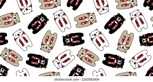 Bear seamless pattern vector polar bear Christmas tree scarf Santa Claus Xmas cartoon isolated tile background repeat wallpaper cartoon illustration