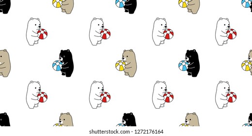 Bear seamless pattern vector polar bear ball balloon cartoon scarf isolated repeat wallpaper tile background illustration