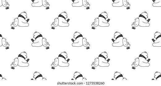 Bear seamless pattern vector polar bear smartphone tablet cartoon scarf isolated tile background repeat wallpaper illustration