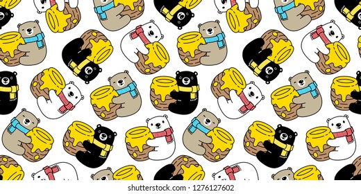 Bear seamless pattern vector polar bear honey hug scarf isolated cartoon illustration tile background repeat wallpaper doodle