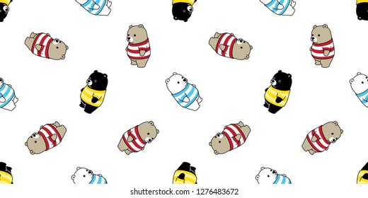 Bear seamless pattern vector polar bear t-shirt striped scarf isolated cartoon illustration tile background repeat wallpaper doodle