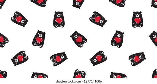 Bear seamless pattern vector polar bear heart valentine paw scarf cartoon isolated illustration repeat wallpaper tile background black