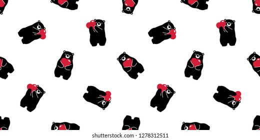 Bear seamless pattern vector polar bear heart valentine hug cartoon scarf isolated illustration repeat wallpaper tile background black