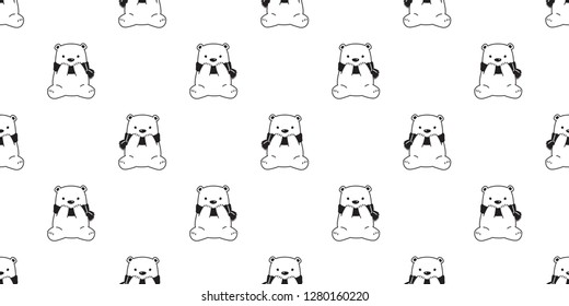 Bear seamless pattern vector polar bear sitting breed scarf isolated cartoon illustration tile background repeat wallpaper doodle