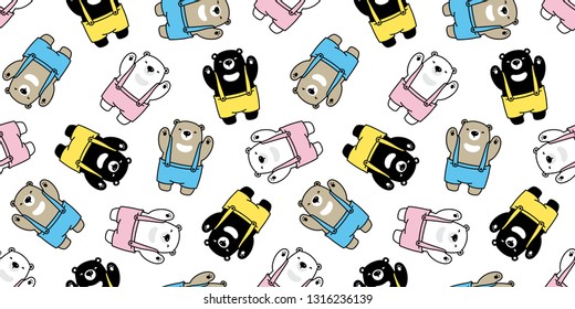 Bear seamless pattern vector polar bear bib overalls scarf isolated cartoon repeat wallpaper tile background illustration