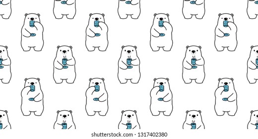 Bear seamless pattern vector polar bear coffee tea scarf isolated cartoon repeat wallpaper tile background illustration