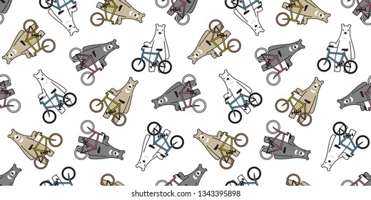 Bear seamless pattern vector polar bear bicycle riding cycling cartoon illustration scarf isolated tile background repeat wallpaper