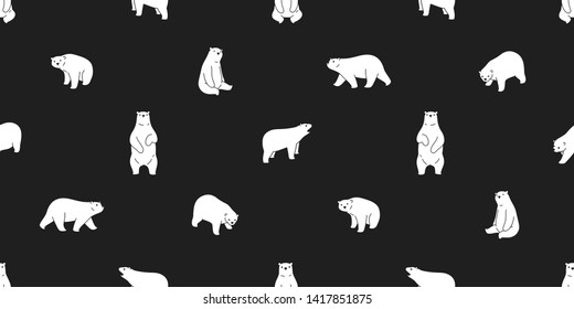 Bear seamless pattern vector polar bear scarf isolated cartoon repeat background tile wallpaper illustration design black