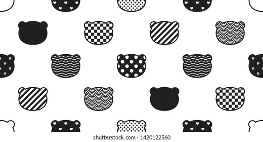 Bear seamless pattern vector polar bear head polka dot checked heart valentine Japanese wave teddy scarf isolated repeat wallpaper tile background cartoon illustration doodle design