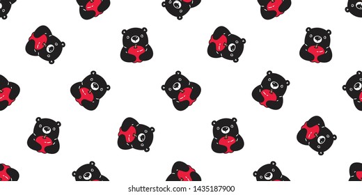 Bear seamless pattern vector polar bear apple scarf isolated cartoon tile background repeat wallpaper illustration black design