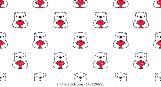 Bear seamless pattern vector polar bear apple scarf isolated cartoon tile background repeat wallpaper illustration white design