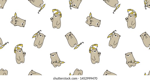 Bear seamless pattern vector polar bear umbrella rain scarf isolated cartoon repeat background tile wallpaper doodle illustration brown design