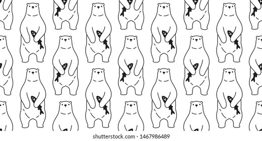 Bear seamless pattern vector polar bear scarf isolated cartoon repeat background tile wallpaper doodle illustration white design