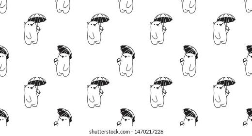 Bear seamless pattern vector polar bear umbrella rain cartoon repeat background scarf isolated tile wallpaper doodle illustration design