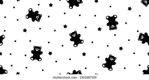 Bear seamless pattern vector polar bear teddy polka dot star scarf isolated cartoon repeat tile wallpaper background illustration doodle design