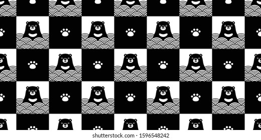 Bear seamless pattern vector polar bear Japanese wave checked scarf isolated cartoon repeat background tile wallpaper illustration doodle design