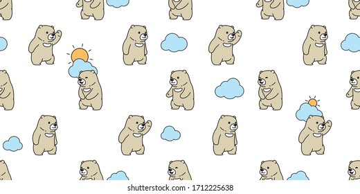 Bear seamless pattern vector polar bear cloud sun sky scarf isolated cartoon repeat wallpaper tile background doodle illustration design