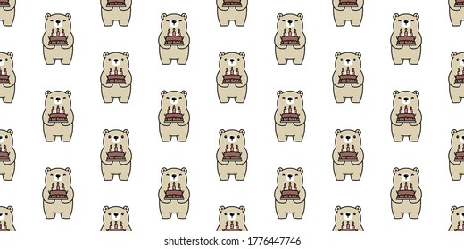 Bear seamless pattern vector polar bear cake birthday bakery scarf isolated cartoon tile background repeat wallpaper illustration animal design