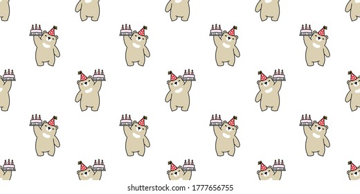 Bear seamless pattern vector polar bear cake birthday bakery scarf isolated cartoon tile background repeat wallpaper animal illustration design