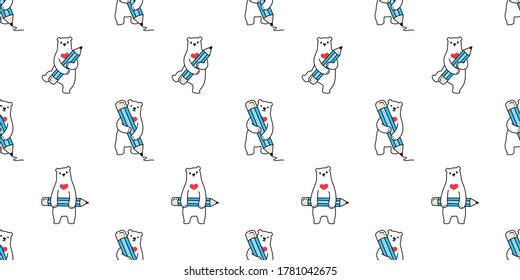 Bear seamless pattern vector polar bear pencil heart valentine scarf isolated cartoon repeat wallpaper tile background illustration animal design