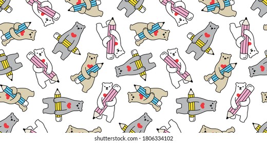 Bear seamless pattern vector polar bear pencil heart valentine cartoon scarf isolated repeat wallpaper tile background illustration animal design
