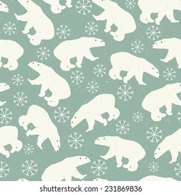 Bear seamless patterns with snow background