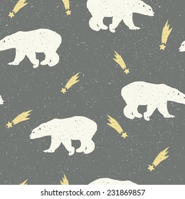 Bear seamless patterns with snow background