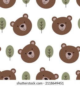 Bear seamless repeated endless pattern. Vector flat graphic design illustration