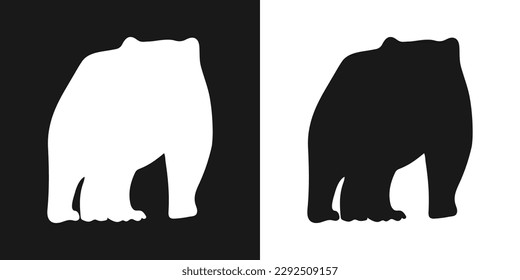 Bear. A set of isolated icons, a black-and-white logo on a white-and-black background