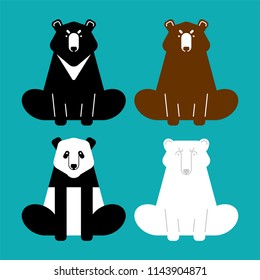 Bear set. Panda and Grizzly. Baribal and Polar bear. Vector illustration
