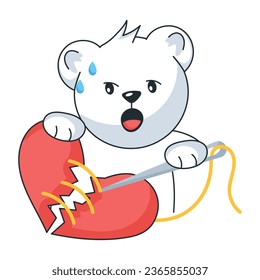 Corazón de coser del oso con aguja, pegatina plana 