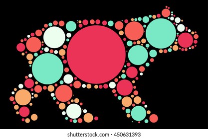 Bear shape vector design by color point
